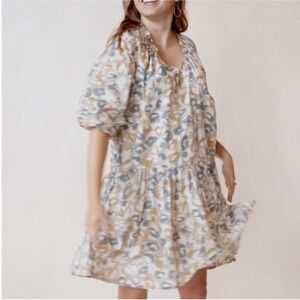 NWT Able Hannah Raglan Flounce Abstract Floral Dress Hummus 100% Cotton Size XS